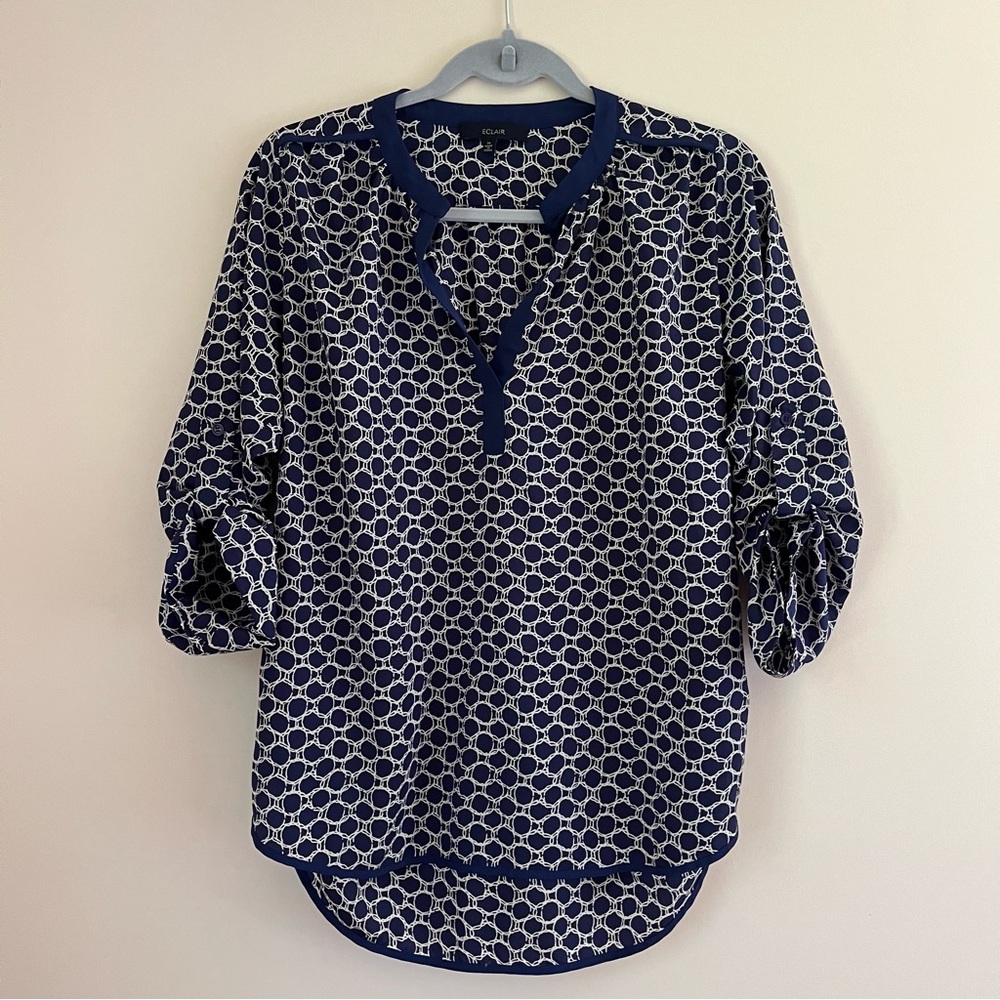 Eclair Navy and White Patterned Blouse